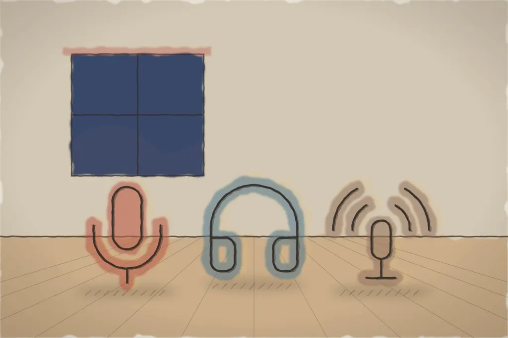 Studioul de podcast, izolat fonic (ilustrație)